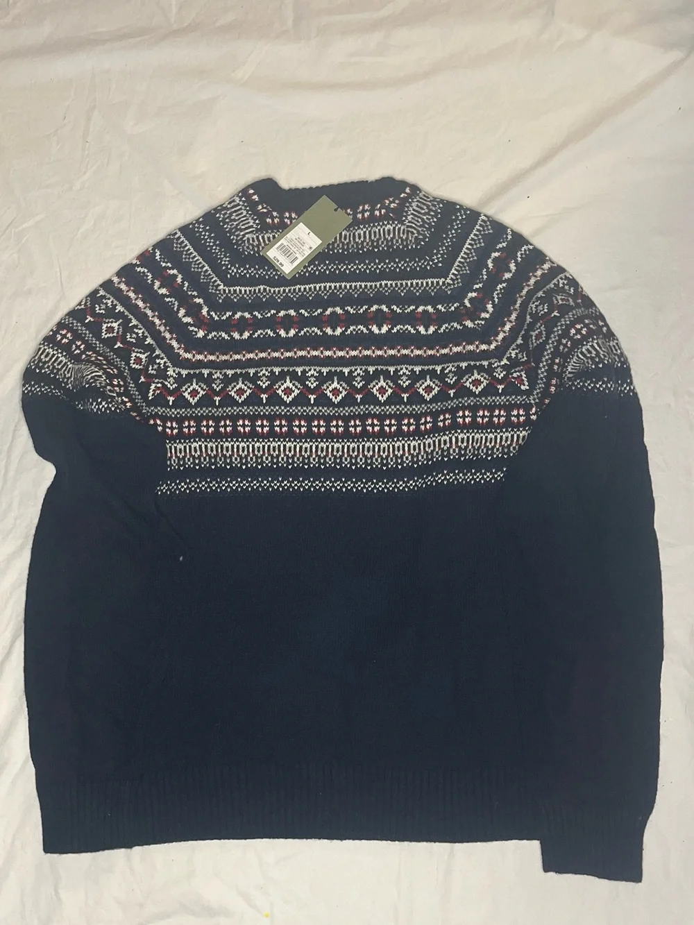 Goodfellow & Co Navy Fair Isle Crewneck Sweater L with Red and White Accents